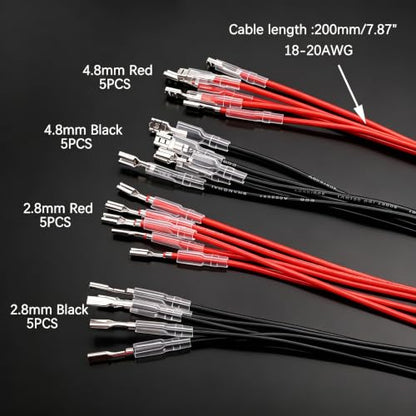 Twidec/20Pcs 2.8mm and 4.8mm Female Spade Crimp Terminal with Insulating Sleeve and Wire Red + Black Female Spade Quick Splice Assortment Kit - size: 20 Pieces 2.8/4.8mm