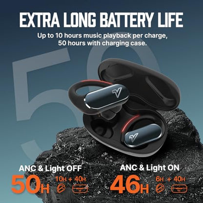 VOKALEN Reflex Pro - Wireless Sport Earbuds with Ear Hooks, Active Noise Cancellation, up to 50H of Battery Life, IP68 Dust and Waterproof, Touch Control, Secure Fit for Sports (Black) - color: Black
