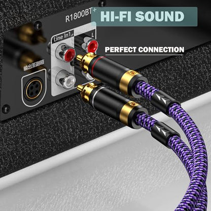 Auidophile 2 RCA Male to 2 RCA Male Stereo Audio Cable Gold Plated | HiFi System Interconnect Cable Purple (5FT/1.5M) - size: 5FT/1.5M