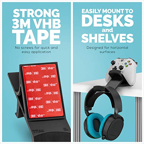 BRAINWAVZ The Titan - Desktop Gamepad Controller & Headphone Hanger Holder - Designed for Xbox ONE, PS4, PS3, Dualshock, Switch, PC, Steelseries, Steam & More, Reduce Clutter, Black - color: Titan - Controller & Headphone Mount
