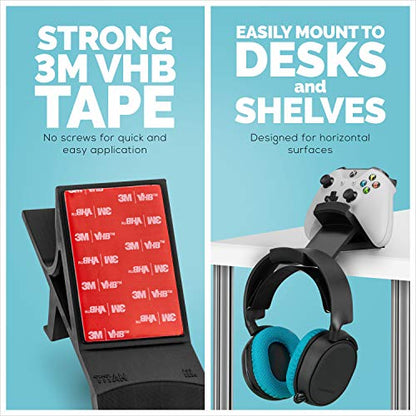 BRAINWAVZ The Titan - Desktop Gamepad Controller & Headphone Hanger Holder - Designed for Xbox ONE, PS4, PS3, Dualshock, Switch, PC, Steelseries, Steam & More, Reduce Clutter, Black - color: Titan - Controller & Headphone Mount