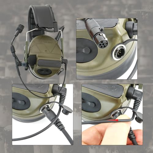 Tactical Headset Hearing Protection Sound Pickup Earmuff +U94 PTT+Detachable 7.0mm Cable for Airsoft Sports-HC5PRO(Green) - color: Green