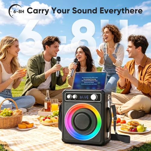 VOSOCO Karaoke Machine, Bluetooth Speaker with 2 Wireless Mics for Adults | 2026 Portable PA System with LED Light, Supports TWS Echo Adjustment TF USB AUX Inputs for Birthday Home Party Outdoor Travel - size: T03-2 MICS