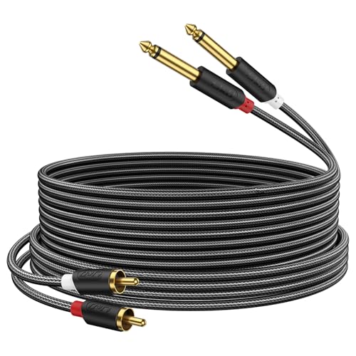 J&D RCA to 1/4" Stereo Audio Interconnect Cable, 9 Feet | Dual 1/4 inch TS to 2RCA Cable with Nylon Braided Jacket, Gold-Plated Plugs and Dual Shielding for Mixers, Amps and Hi-Fi - size: 9 Feet