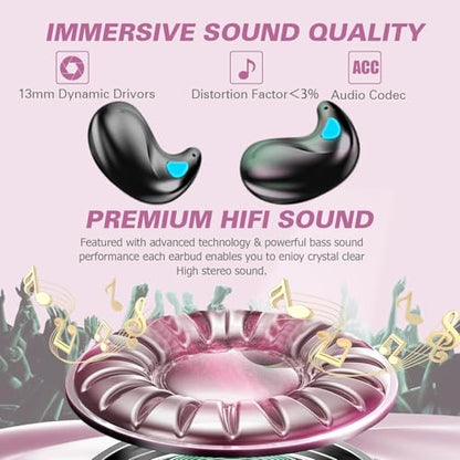 Invisible Sleep Wireless Earphone IPX5 Waterproof Pink Wireless Thin Invisible Sleep Earbuds for Side Sleepers Sleep Ear Buds Smallest Tiny Small Mini Discreet Earbud for Sleeping Invisible Headphones - color: Pink