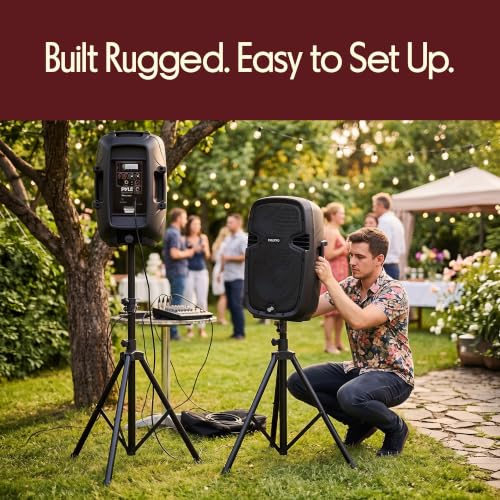 Pyle 10" Wireless Portable PA System - 1000W High Powered Bluetooth Compatible Active + Passive Pair Outdoor Sound Speakers w/USB SD MP3 AUX - 35mm Mount, 2 Stands, Microphone, Remote - PPHP1049KT - size: 10 in