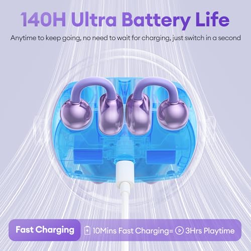 2 in 1 Clip on Open Ear Headphones Wireless Earbuds, 0 Delay Bluetooth 6.0, Ultra-long 140H Play, Auto L-R Recognition Touch Control, Hybrid Noise Reduction for Work Fitness Daily Use, Ctbuds Purple - color: C-Purple