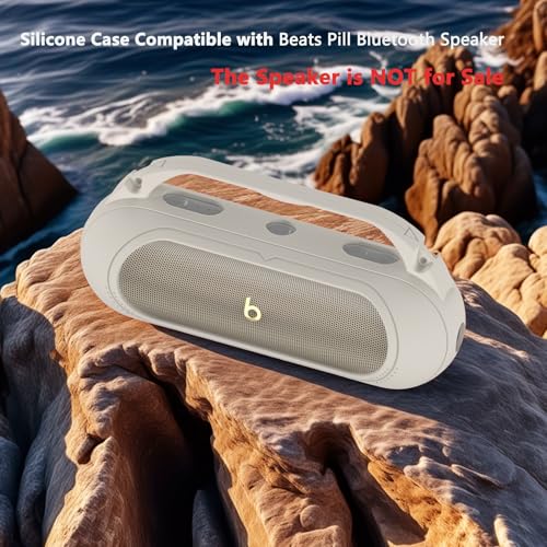 Silicone Cover Case for Beats Pill 2024 Wireless Bluetooth Speaker | Protective Stand Holder for Beats Pill Bluetooth Speaker Accessories With Should Strap (Gray Case) - color: Gray Case