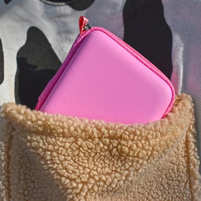 Hard Travel Carrying Mic Case Wireless Lavalier Microphone Case with 3 Slots for Wireless Lavalier Microphone Lapel clip-on Mic (Pink) - color: Pink