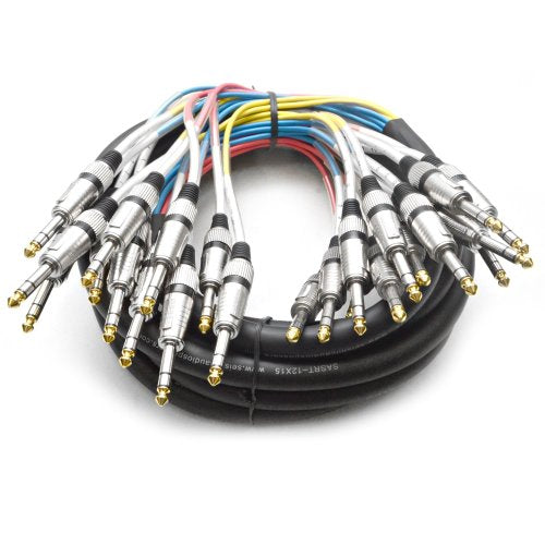 12 Channel 1/4" TRS Snake Cable - 15 Feet Long - Serviceable Ends - Pro Audio Effects Snake for Live Live, Recording, Studios, and Gigs - Patch, Amp, Mixer, Audio Interface 15' - size: 15 Foot - 12 Channel