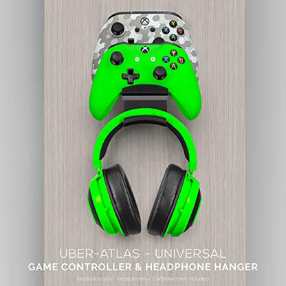 BRAINWAVZ The UberAtlas Dual Game Controller & Headphone Stand Wall Mount Holder for Xbox ONE, Series X, PS5, PS4, PS3, Switch, STEELSERIES Gamepad & More, Stay Organized No Screws - color: Black