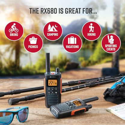 Cobra RX680 Walkie Talkies (2-Pack), IP54 Water Resistant Design | Rugged & Splashproof Two Way Radios Long Range, 60 Pre-Programmed Channels, Weather Alerts - style: RX680