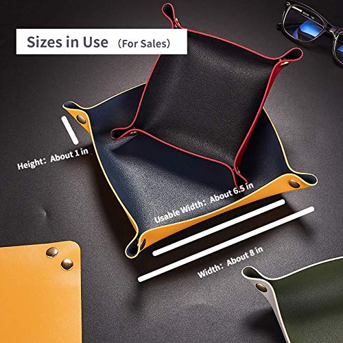 Faux Leather Valet Tray, Yellow + Navy Blue | Travel Nightstand Organizer, Small Jewelry Catchall, For Candy Key Phone Wallet Glasses Headphone Watch - color: Yellow + Navy Blue