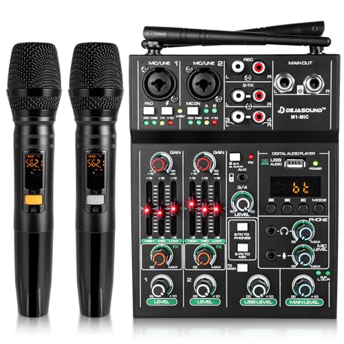 Pro 5 Channel Audio Mixer Mic Set for Live Streaming, Family Karaoke, Studio Recording, Bluetooth Dual Wireless Microphone System with USB Interface & 48V Phantom Power