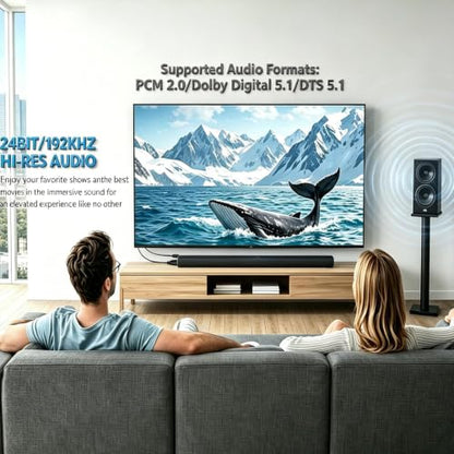 eSynic 192KHZ HDTV ARC/eARC to Old Optical Soundbar Converter-USB Power | 7 ft Long Compact Cable Design-Easy to Setup-Support PCM/Dolby5.1/DTS 5.1 Audio Formats-Necessary to Setup On TV - size: 7 ft Cable Long