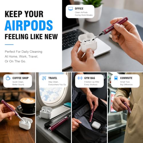 Hyashee Cleaner Kit for Airpods Pro 1 2 3 Multi-Function Cleaning Pen with Soft Brush Flocking Sponge for Bluetooth Earphones Case Cleaning Tools (Red) - color: Red