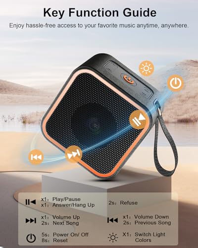 Portable Bluetooth Speaker, Wireless Speaker with Lights, Built-in Mic Bluetooth 5.3, Portable Wireless Up to 10H Playtime, 8W Powerful Crystal Punchy Bass, for Home/Outdoor/Party/Beach, Brown