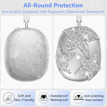 3-in-1 Case Cover for AirPods Max 2/AirPods Max Headphones, Apple AirPod Max Accessory Protective Cover, Headband/Silicone Ear Pad/Clear TPU Shiny Rhinestone Star Ear Cups Covers - color: Clear white(Star)