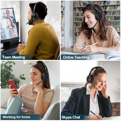 Voistek Wireless Headset with Mic for Work,Bluetooth Headphones for PC | Noise Cancelling Mic,USB Dongle & Mute Button,50H Battery Compatible with Laptop,Teams Zoom,Call Centre,Home Office