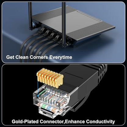 Cat 6 Flat Ethernet Cable 1ft 6Pack, 10Gbps, Black | OFC Bare Copper 30AWG UTP Patch Cable, 550MHz, RJ45 Gold-Plated, Snag-Less Boots, Ideal for Gaming, Streaming, Router - color: Black-Flat, size: 1ft
