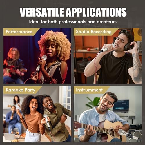 Dynamic Microphone - Professional Vocal Microphone for Singing - Handheld Wired Mic with 16ft XLR to 1/4" Audio Cable - Mic for Speech, Studio & Live Performance - color: A-Champagne