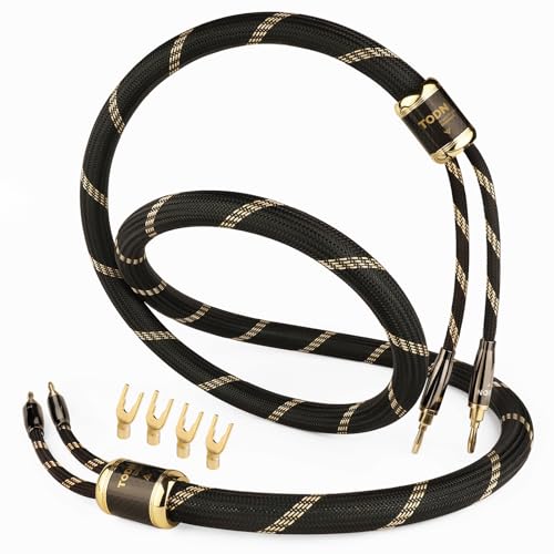 TODN 9.8ft 99.9999% OCC Speaker Cable with Banana Plugs and Spade Plugs | Aluminum Foil Shielding, 24K Gold-Plated Plugs, Pure Copper Shells, Nylon Braided, for Speakers Home Theater Amplifier Stereo - color: Speaker Cable Max, size: 3m