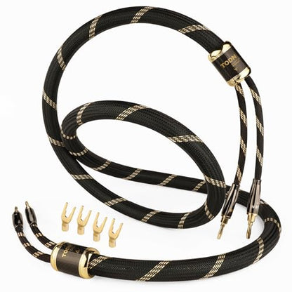 TODN 6.5ft 99.9999% OCC Speaker Cable with Banana Plugs and Spade Plugs | Aluminum Foil Shielding, 24K Gold-Plated Plugs, Pure Copper Shells, Nylon Braided, for Speakers Home Theater Amplifier Stereo - color: Speaker Cable Max, size: 2m