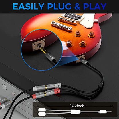 6.35mm to Dual RCA Y-Adapter Splitter Cable 0.6 Feet,6.35mm 1/4 Inch TRS Stereo Male to 2 RCA Female Y Splitter Audio Cord Converter Connector for Amplifier, Guitar, Piano, Speaker - size: 1 Pack, style: 6.35(male) to 2RCA(female)