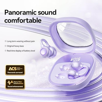 Open Ear Earbuds Open Ear Headphones Wireless Bluetooth 35Hrs Playtime Stereo Sound Ear Buds Wireless Charging Case Digital Display Open Earbuds for Running, Workout, Travel, and Daily Use (Purple) - color: Purple