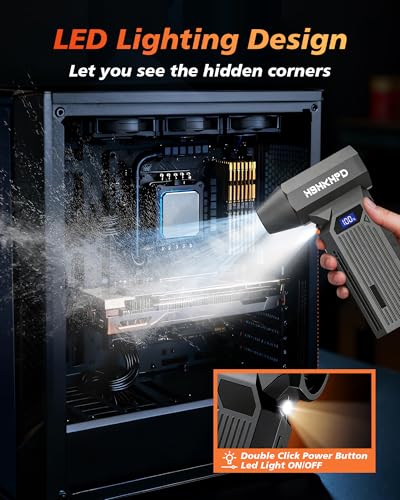 Compressed Air Duster, 150000RPM Electric Air Duster | 4-Gear Brushless Cordless, Mini Blower with LED Light, Rechargeable, For Computer, Car & Home