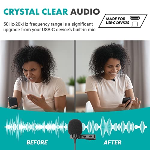Movo uLav - Wired Omnidirectional USB-C Lavalier Clip On Microphone - External Clip On Mic for Android Smartphone, iPad Pro, USB Type-C Devices - Lapel Microphone for YouTube, Vlogging, Interviews