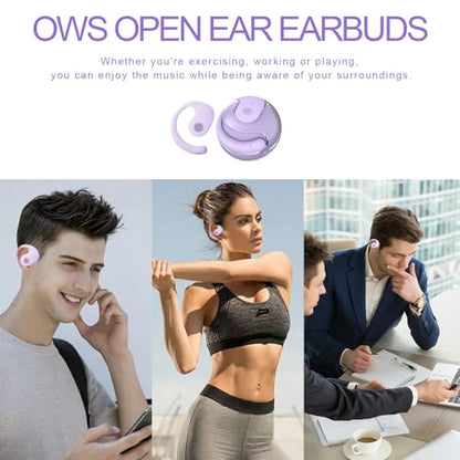 Open Ear Headphones Wireless Bluetooth 5.4, OWS Hanging Earphones Wireless Earbuds with Earhooks and Mic, IPX5 Waterproof, 48H Range, Out of Ear Earbuds for Sports Running Workout Driving(Purple) - color: Purple