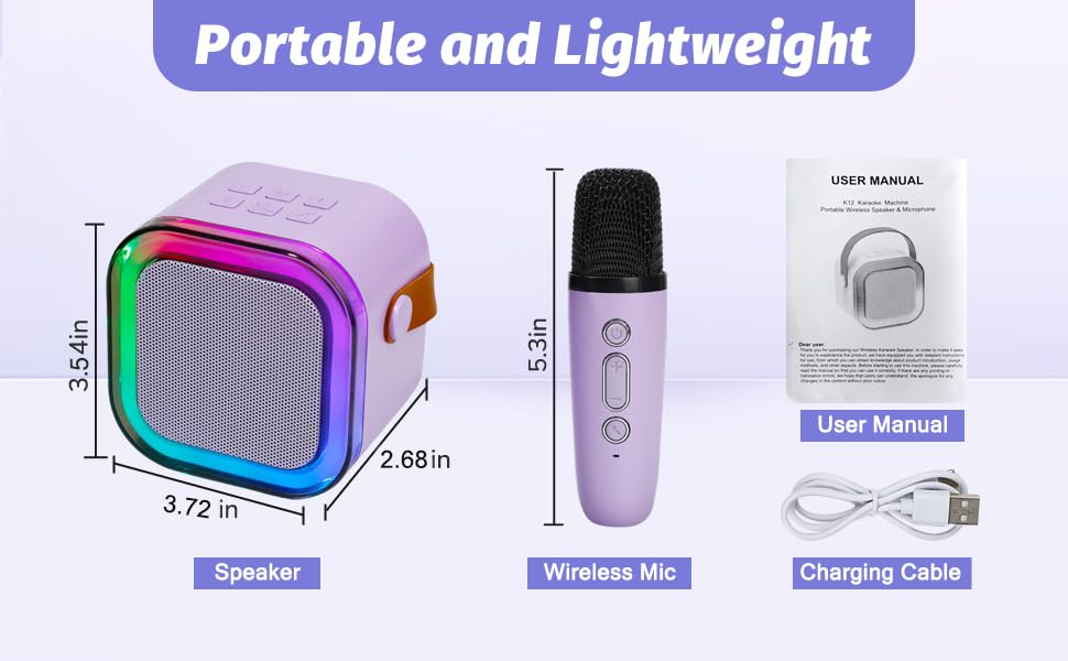 Mini Karaoke Machine for Kids, Portable Karaoke Speaker with 2 Wireless Microphones,Voice Effects,LED Lights, Singing Machine for Girl, Ages 3,4,5,6,7,8,9,10,11,12+ Years Old Birthday Gift(Purple) - color: Purple
