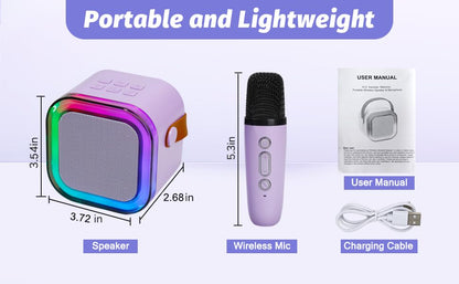 Mini Karaoke Machine for Kids, Portable Karaoke Speaker with 2 Wireless Microphones,Voice Effects,LED Lights, Singing Machine for Girl, Ages 3,4,5,6,7,8,9,10,11,12+ Years Old Birthday Gift(Purple) - color: Purple