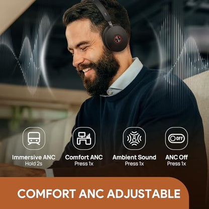 Yealink BH74 with Stand ANC Wireless Headset with Microphone for PC, Bluetooth Headset Noise Cancelling with 6 AI Mic, 32H Talk Time & Mute Button, Microsoft Teams Premium Open Office Certified UC - color: Black (UC), style: BH74 + stand
