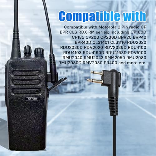 Over Ear Radio Earpiece Single-Sided Small Earmuff Headset Headphone with Microphone for Motorola 2-pronged Walkie Talkie R2 CP100D CP185 CP200D CP200 CLS1410 CLS1110 BPR40 BPR40D RDU4100 RMU2040