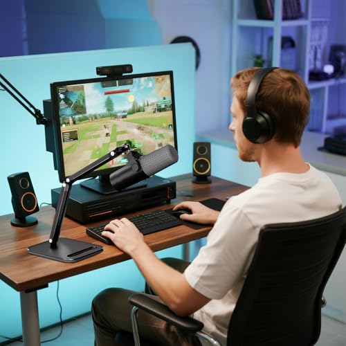 Desk Microphone Stand,Heavy-Duty Adjustable Mic Arm Desktop Microphone Mount,1/4" and 5/8" Screw Adapters,Max Load 3.3 lb,for Fifine/Shure/Pyle/AT2020/Razor/Rode/Blue Yeti & Snowball/Webcam Camera