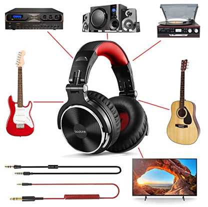 Boytone BT-10RD Wired Over Ear Headphones Studio Monitor & Mixing DJ Stereo Headsets with 50mm Drivers and 1/4 to 3.5mm Audio Jack, Foldable for Computer Audio Mixer, DJ Headphone