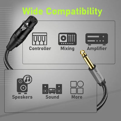 2 Pack 3Pin XLR-Female to 1/4 Inch (Jack 6.35mm) TS Mono Interconnect Microphone Cable, 10FT Unbalanced Quarter inch TS Male to XLR Mic Cord for Dynamic Microphone Guitar Mixer Amplifier - size: 10FT/3M