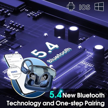 Aptkdoe Wireless Earbuds 75H Bluetooth 5.4 Sport Headphones with Earhooks | IPX7 Waterproof In-ear Buds Feature ENC Noise Cancelling Mic. Stereo Sound Device for Gym Running Workout, Royal Blue - color: Royal Blue
