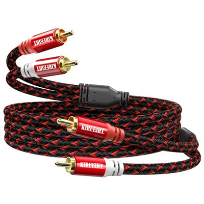 KIRFEIHT RCA Cables - 2RCA to 2RCA Subwoofer Cable OFC Core Gold-Plated Plug Nylon Braided Car Audio Cable for Hi-Fi Systems, Home Theater, HDTV, Amplifiers, Speakers 6FT - Red & Black - size: 6FT, style: 2RCA TO 2RCA