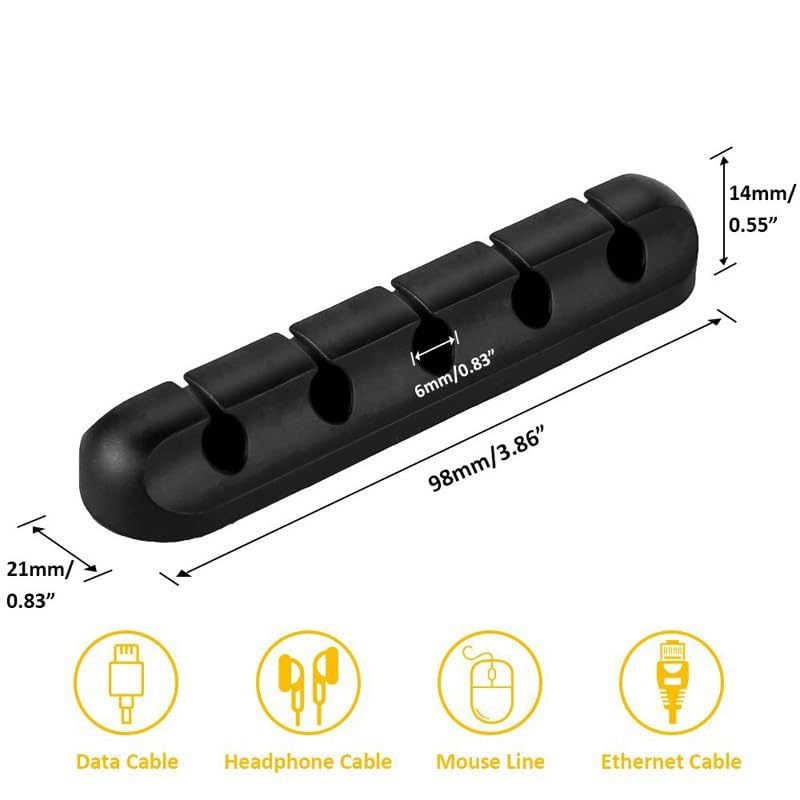 Cable Holder Clips 3 Pack, Cable Organizer for Desk, Cord Management Clips with 3/5/7 Slots, Silicone Cable Clips for USB Cables, Charging Cords, Power Cables, Office & Home – Black