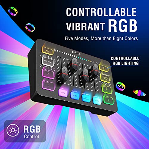 FIFINE Gaming Audio Mixer Bundle with Computer Streaming Microphone, 4-Channel RGB Mixer Set with XLR Interface, 48V Phantom Power, Dynamic Mic with Mute Button for Game Voice Podcast YouTube(SC3+AM8)