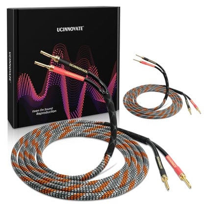 UCINNOVATE Bi-Wire Speaker Cables, 2 Pack OFC 9.8Ft Home Theater Premium Speaker Cable Wire with Gold-Plated Banana Tip Plugs, Audiophile Heavy Duty Braided Speaker Wire for Audio Amplifier Subwoofer - style: 2 x Bi Wired Speaker Wires
