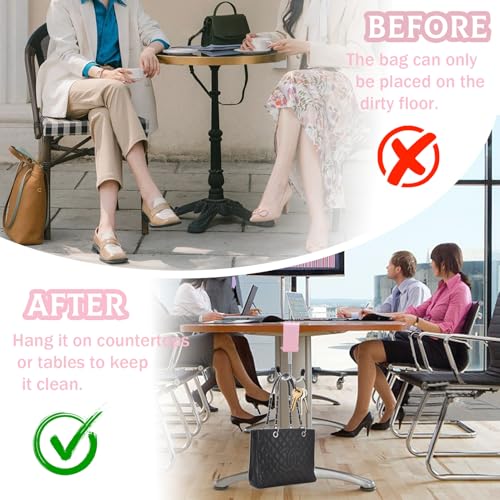 2Pcs Adjustable Purse Hooks Multi-Use Purse Hanger for Table & Desk | 100Ib Capacity Heavy-Duty Alloy Backpack Hanger for Handbag, Headphone, Umbrellas, Space-Saving Desk Organizer (Blue & Pink)