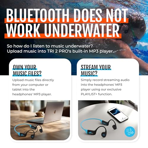 H2O Audio TRI 2 Multi-Sport Waterproof Headphones with Charging Case - Bone Conduction Open Ear Underwater Headphones for Running, Cycling, and Swimming - Bluetooth and Built-in MP3 Player (Blue) - color: TRI 2 Blue + Charging Case