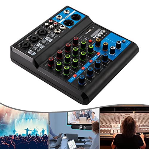 Professional Mini Audio DJ Mixer, 5 Channel Bluetooth Controller Sound Board Console System, USB Interface, 2 XLR Mic/Line, MP3 Player w/48V Phantom For Karaoke Stereo live Studio Streaming Recording