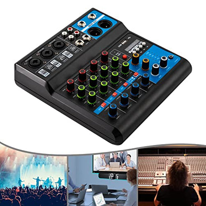 Professional Mini Audio DJ Mixer, 5 Channel Bluetooth Controller Sound Board Console System, USB Interface, 2 XLR Mic/Line, MP3 Player w/48V Phantom For Karaoke Stereo live Studio Streaming Recording