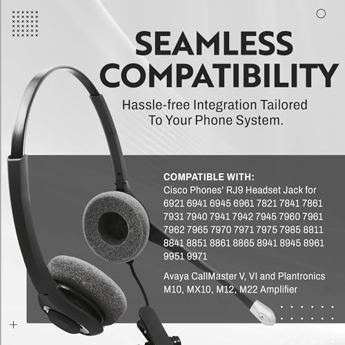 INNOTALK - Cisco Phone Headset, Binaural Wired Headset with Microphone + Quick Disconnect RJ9 Adapter, Wired Headphones, Headset Works for Most Cisco Phones, Cost Effective Corded Headset - size: Superb-Binaural