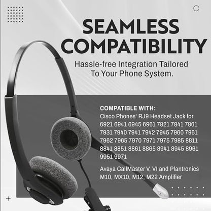 INNOTALK - Cisco Phone Headset, Binaural Wired Headset with Microphone + Quick Disconnect RJ9 Adapter, Wired Headphones, Headset Works for Most Cisco Phones, Cost Effective Corded Headset - size: Superb-Binaural